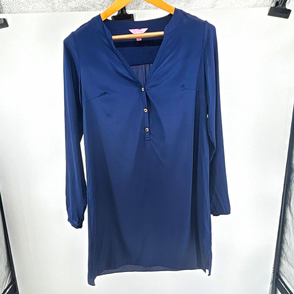 Lilly Pulitzer Womens Blue Silk Spandex Chiffon V-Neck dress S